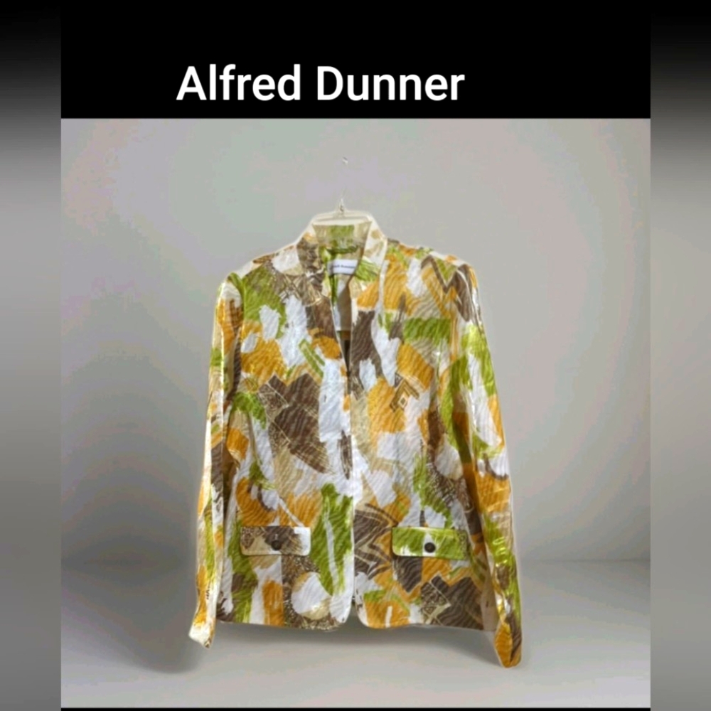 Alfred Dunner Women's Blazer/Jacket Gold Brown Geometric Luxe Zip Front Sz 12